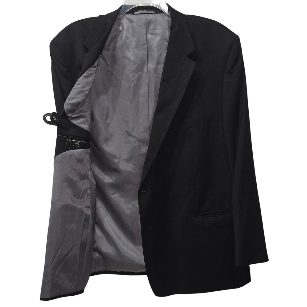 Henry Grethel Design Mens Black Blazer Sport Coat Gold Crest Buttons Size 52R
